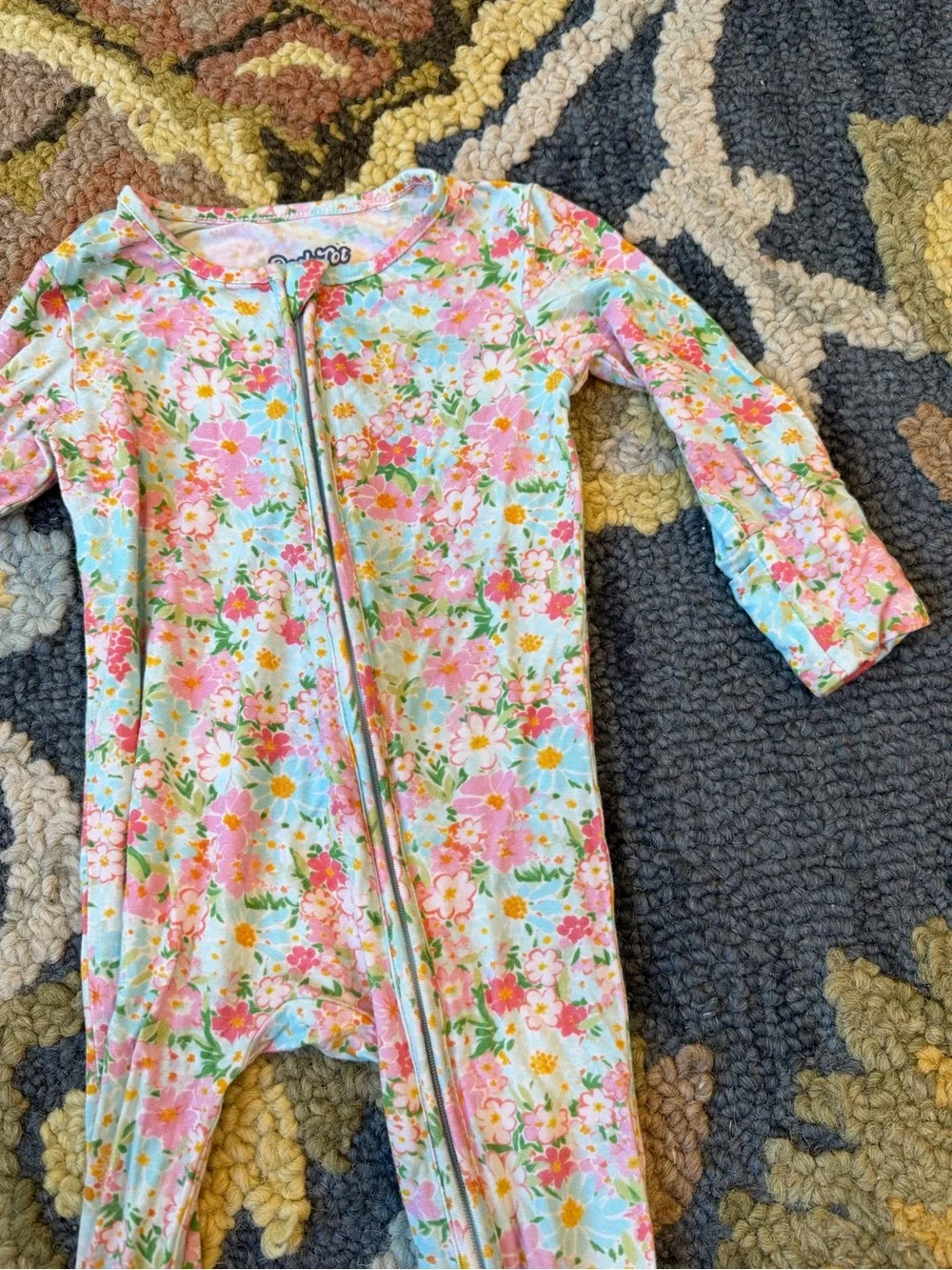 Posh Floral Zip-Front Kids Pajama in Pink, Blue, Green Bamboo Cozy PJ One Piece